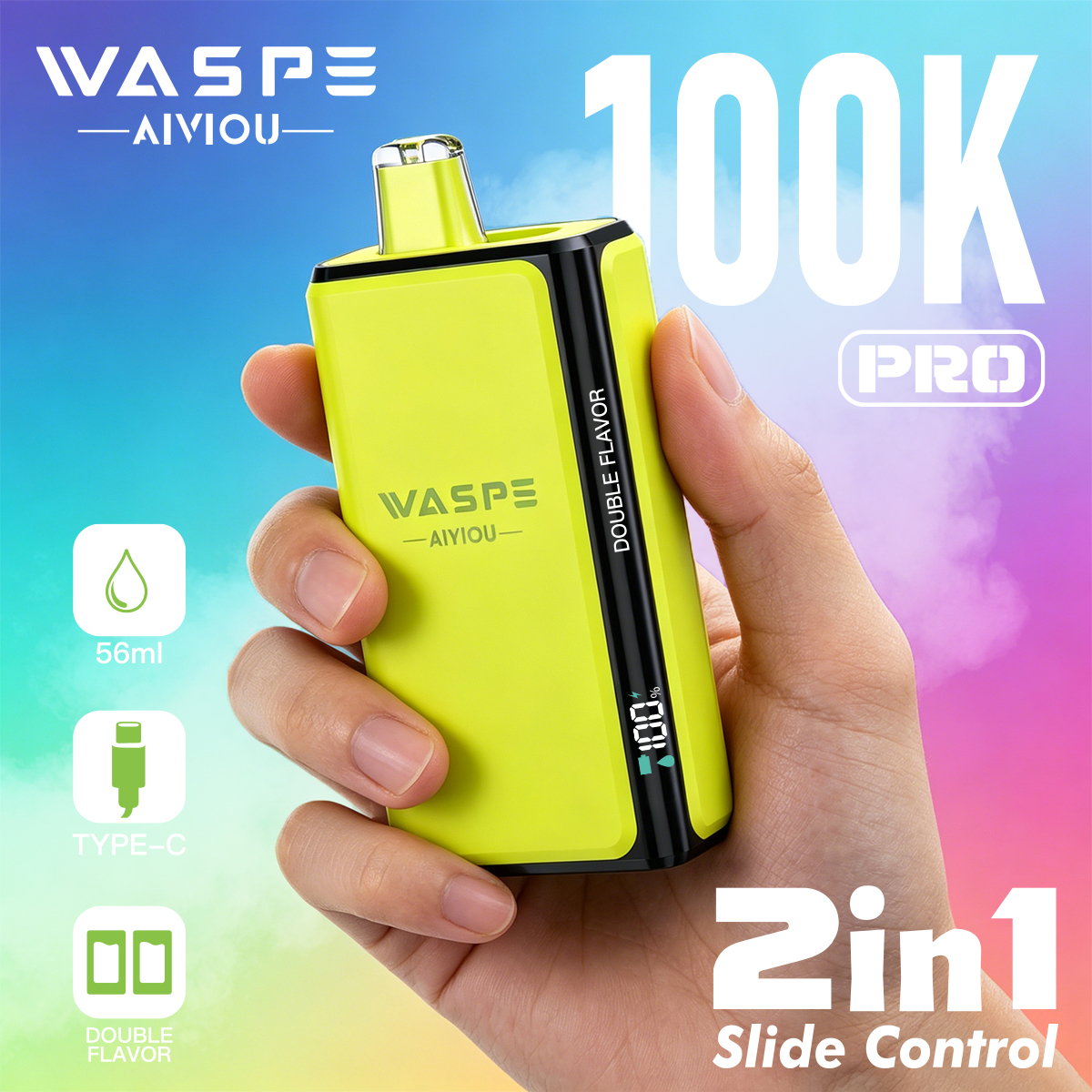 Waspe Double-Flavor 100K Pro – High-Capacity 2-in-1 Disposable Vape, 100,000 Puffs