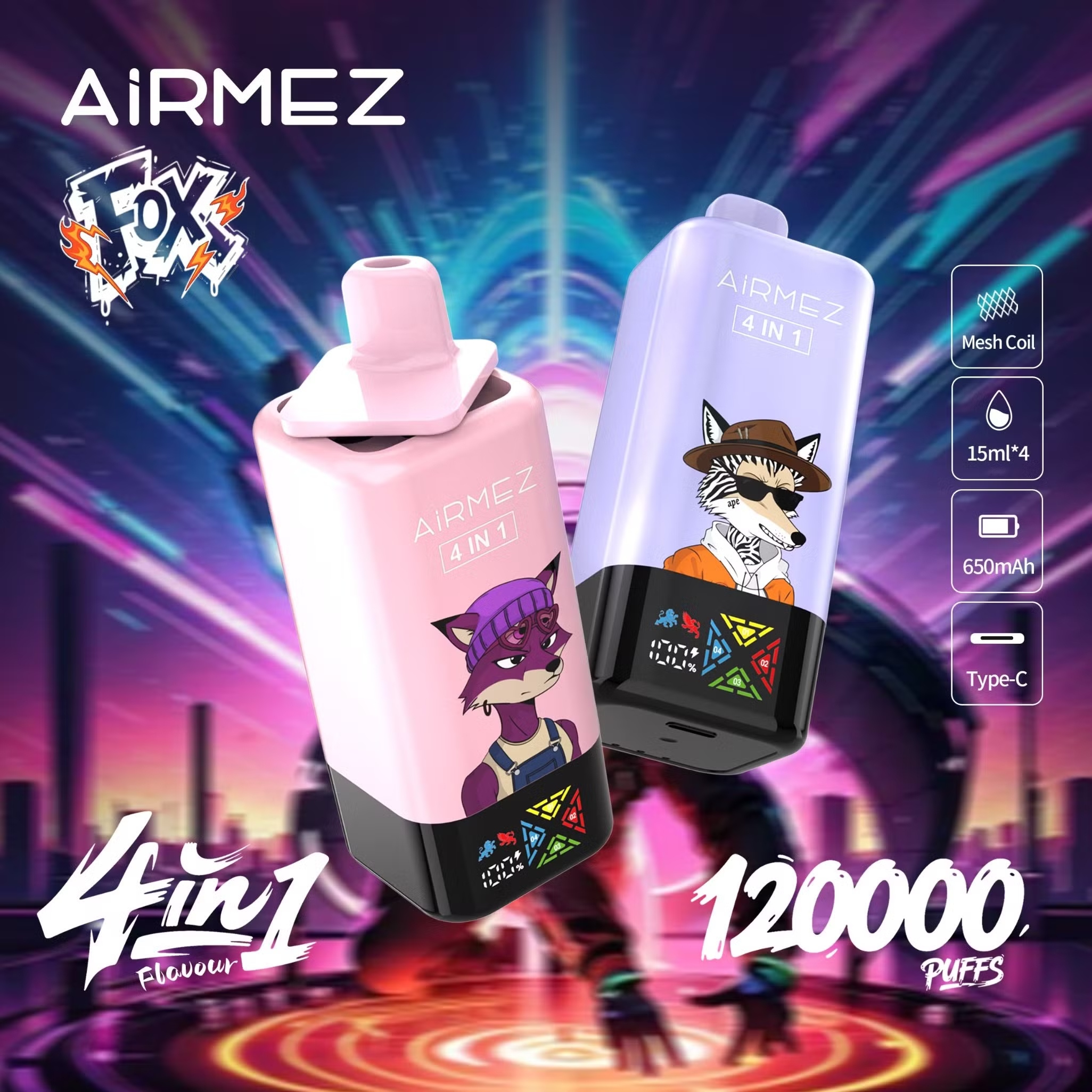 Airmez FOX 4-IN-1 120K – 120,000 Puffs, 60ml Capacity, 850mAh Rechargeable