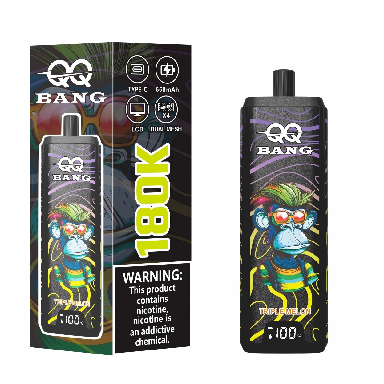 QQBang 180K Disposable Vape – 180000 Puffs 4-in-1 Flavor Switch Rechargeable Vape