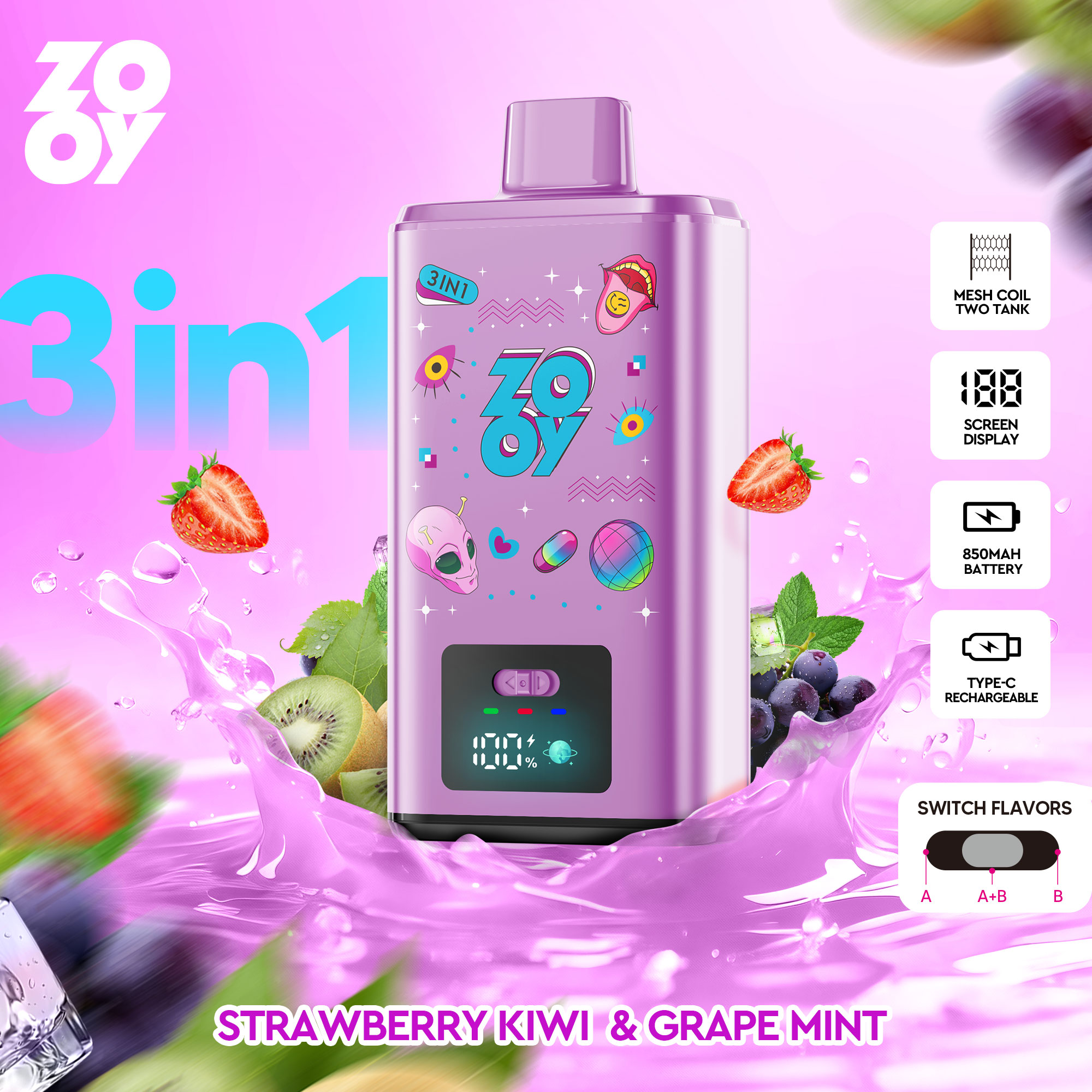 ZOOY 3in1 150K Puffs Triple Flavors Disposable Vape EU Warehouse Bulk Price