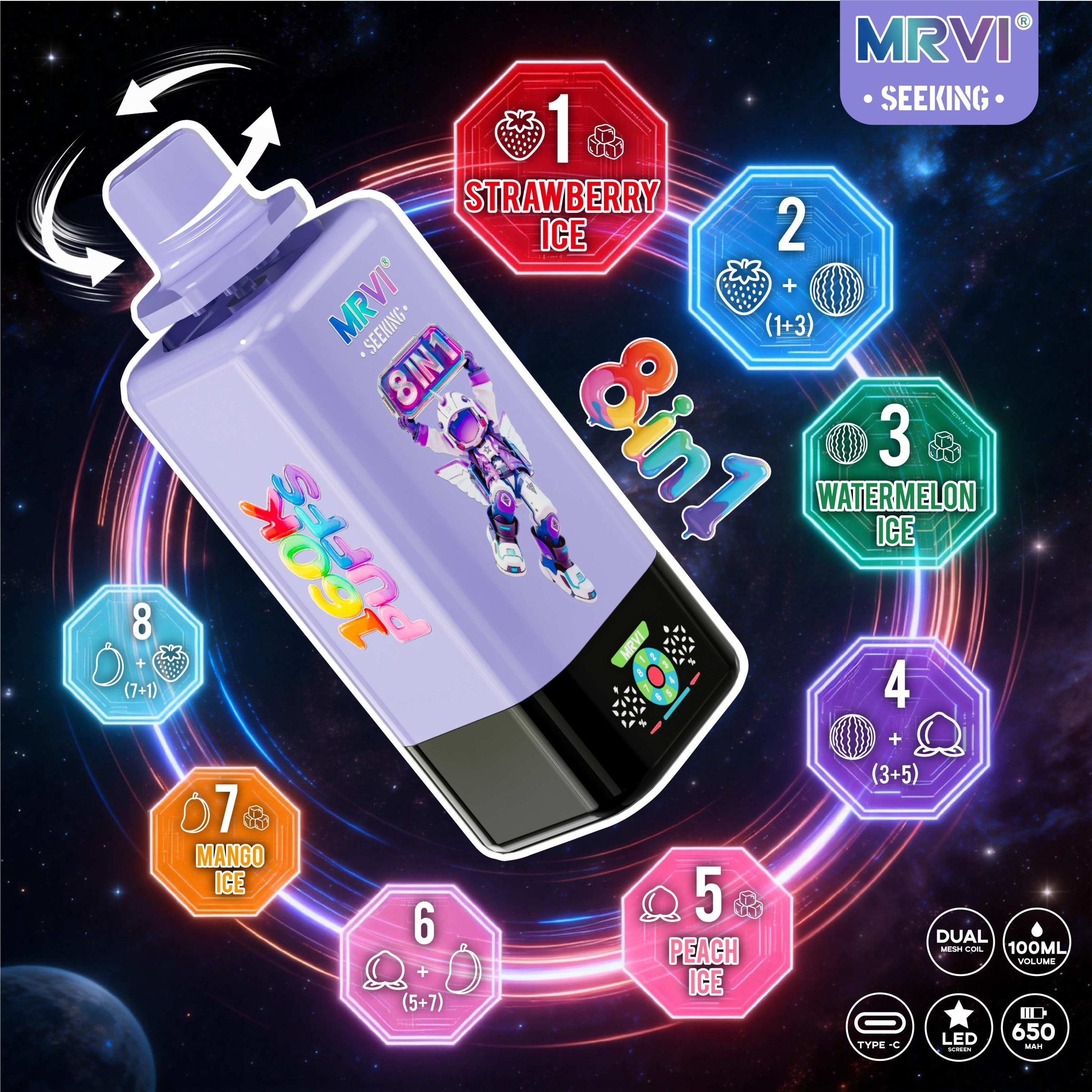 MRVI 160K Disposable Vape – 160000 Puffs 8-in-1 Flavor Switch Dual Mesh Rechargeable Vape EU Stock